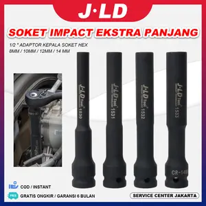 JLD Adaptor Kepala Soket Hex Soket Impact Ekstra Panjang 1/2" dengan Mata Kunci Sok Impact Driver Socket Sleeve Impact Wrench Mata Shock Satuan Ecer - Hitam
