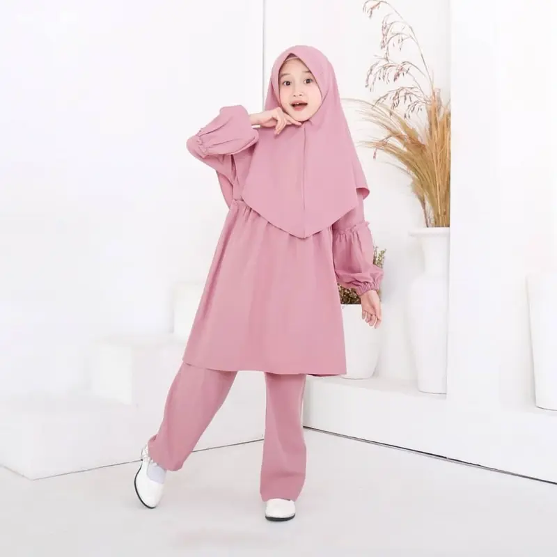 Baju stelan  Harian  Casual Cewek anak Fashion MUSLIM FREE HIJAB Usia 8-12 Tahun pakaian Lebaran anak perempuan Stelan anak wanita terbaru Panjang Gamis Setelan Syari Remaja Tanggung Dress Shakila Crinkle Dewasa Airflow Atasan Celana 0
