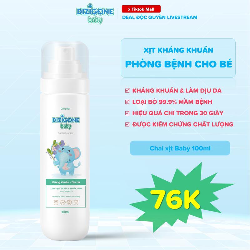 [LIVESTREAM DIZIGONE X KOC 1] Xịt kháng khuẩn DIZIGONE Baby 100ml - Vệ sinh tay chân, cơ thể, đồ chơi, đồ dùng cho bé; phòng bệnh và bảo vệ bé