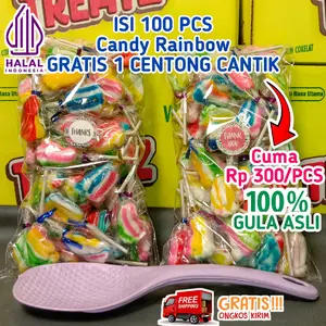 PROMO 100PCS RAINBOW CANDY GRATIS 1 CENTONG CANTIK Permen (Bisa Dijual 500/pcs) Bisa COD Food Makanan Snack