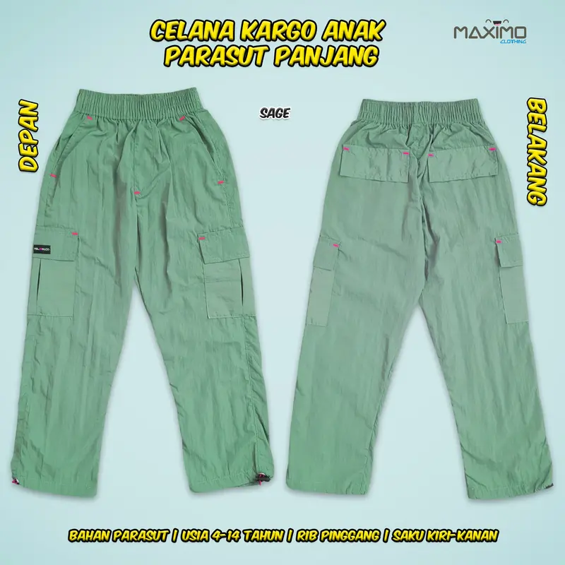 Setelan Baju Kaos Anak - 010321 dan Celana Kargo Parasut Panjang 3 warna - untuk Usia 4 Hingga 12 Tahun - Fashion Anak 7