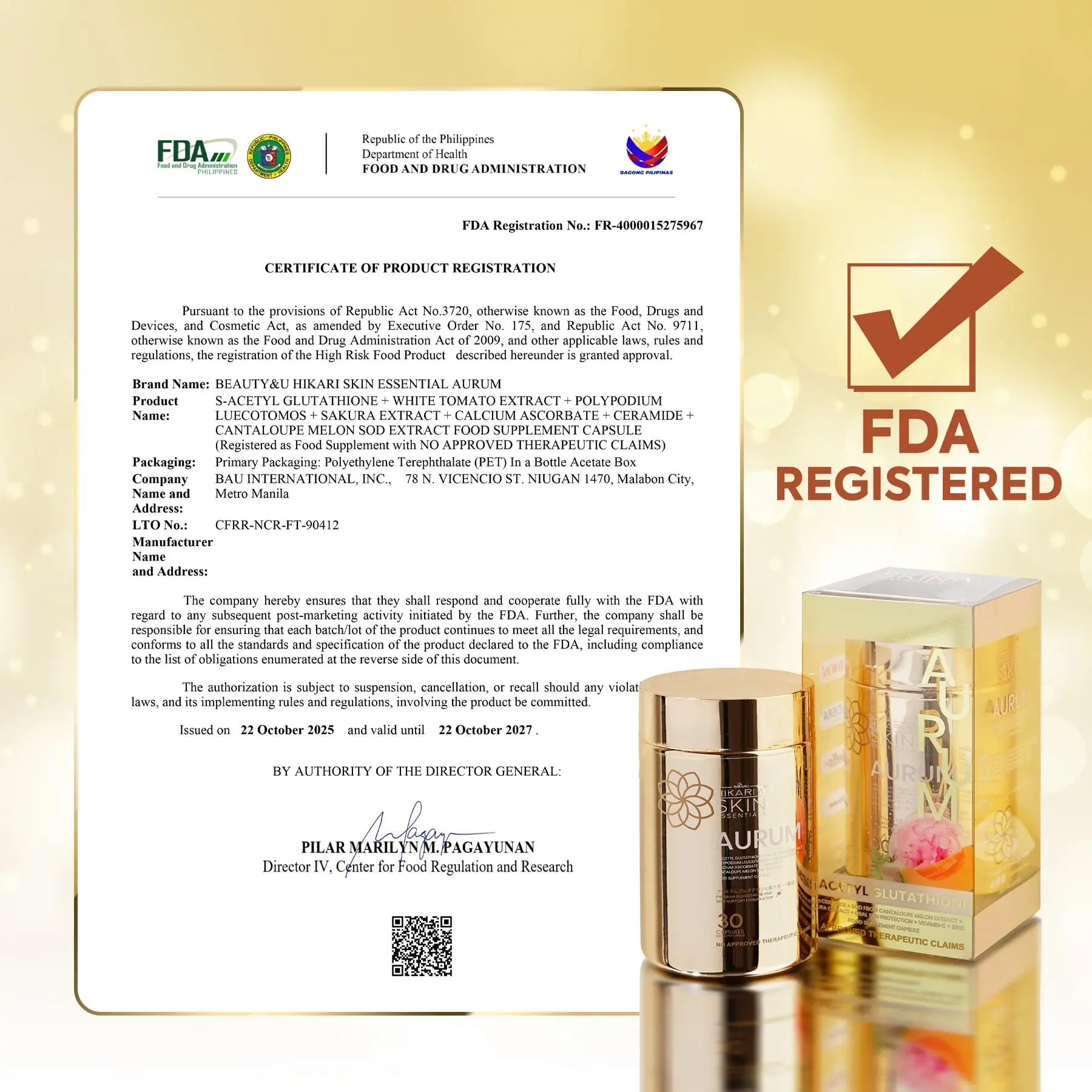 HIKARI AURUM GLUTATHIONE FDA APPROVED Glutathione Healthcare Beauty  Supplement Trusted Authorized Seller Online Shop
