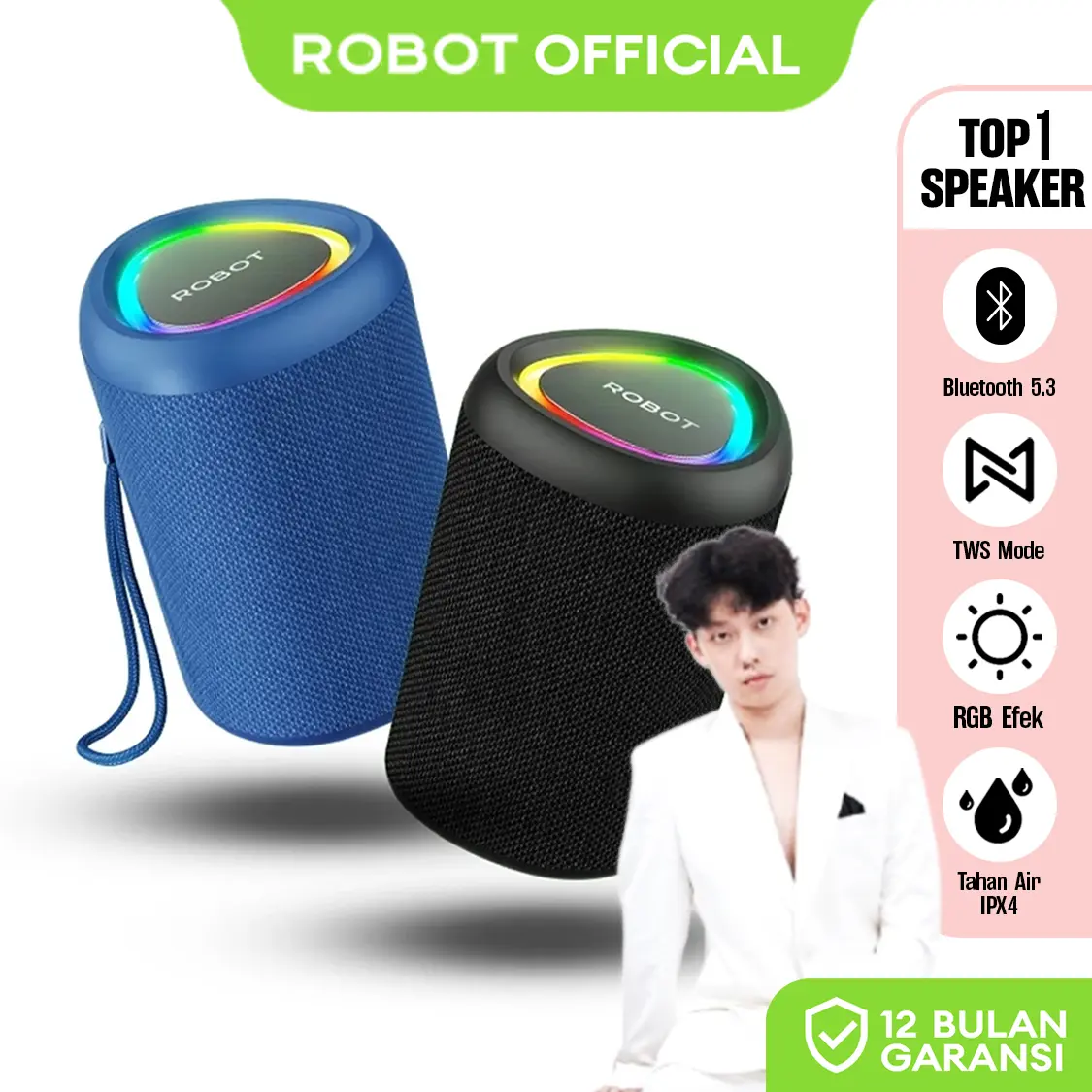[Exclusive Willie Salim] ROBOT RB120 speaker  bluetooth 5.3 RGB Waterproof IPX4 Portable 8 jam putar musik - Outdoor- Indoor - Garansi 1 Tahun [Bisa COD]