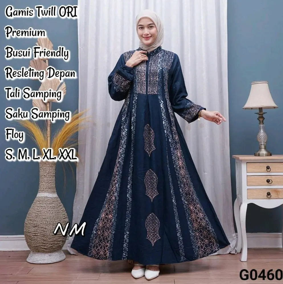 Gamis Batik Twill Ori Premium Halus Model Batik Cap Malaman Pekalongan Lengan Karet Busui Friendly Dress Wanita Muslimah Syari Kekinian Mewah
