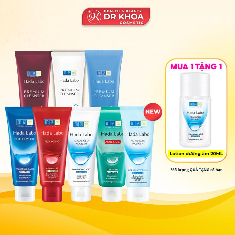 Sữa Rửa Mặt Hada Labo Advancd Nourish Hyaluronic Pro Aging Perfect White Acne Care Dưỡng Ẩm Sáng Da Cải thiện lão hoá 80g