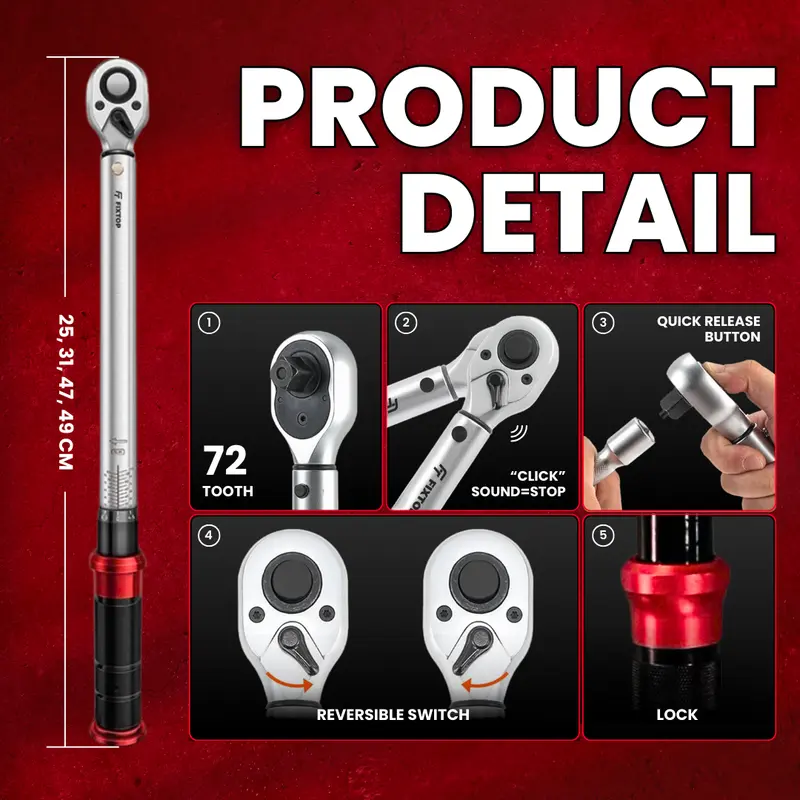 FIXTOP Kunci Torsi Momen 1/2 Inch 10-110 Nm 3/8 Inch 5-25 Nm Torque Wrench Moment Motor Mobil 1