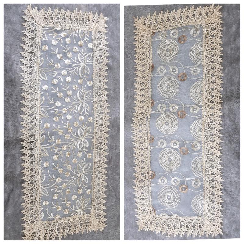 taplak meja ruang tamu mewah ukuran 100 x 40cm rajutan bordir 0