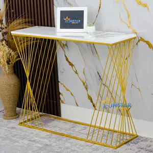 Instar - Meja Konsul Ruang Tamu Minimalis Multifungsi Besi HPL Motif Marmer Besi Gold