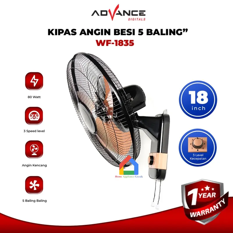 Kipas Angin Advance Dinding Besi WF1835 18 Inch / Advance Kipas Angin WF1835 0