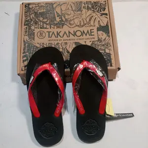 Takanome Sandal Pria Distro Premium Trendy Murah Keren Nyaman Dipakai dengan Desain Merah dan Hitam