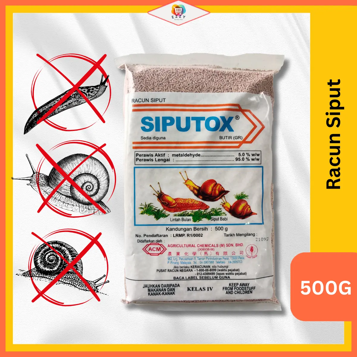 Racun Siput SIPUTOX 500g metaldehyde 5percent siput bab lintah bulan siput gondang emas ACM Padi Sawit