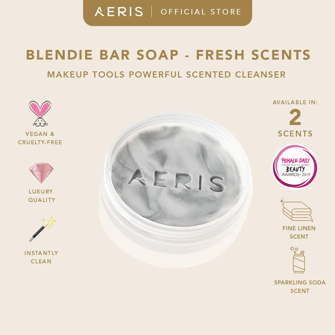 Aeris Beauté Blendie Bar Soap Fresh (Fine Linen & Sparkling Soda) | Sabun Pembersih Make Up untuk Brush Spons Cepat Efektif Instan Wangi Segar