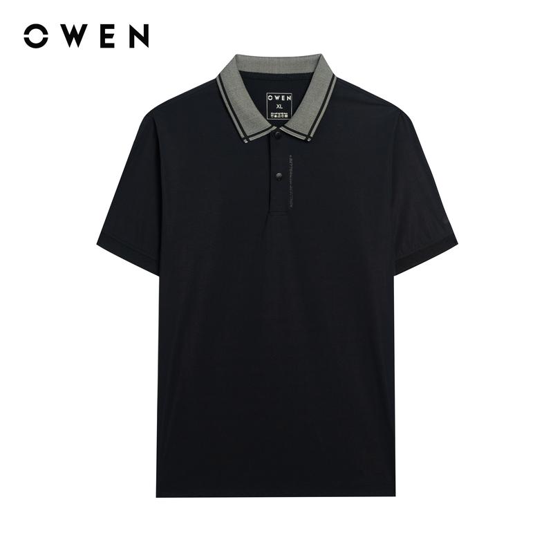 OWEN - Áo polo Nam ngắn tay Body Fit APV251288 màu Đen chất liệu Nylon spandex Có Cổ Tay Ngắn Cộc Tay Hoạ tiết In thêu Menswear
