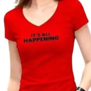KAOS VNECK /IT''S ALL HAPPENING /ATASAN WANITA Slim-fitting Soft Stretch Baju Cewek Pendek Tshirt Santai 1