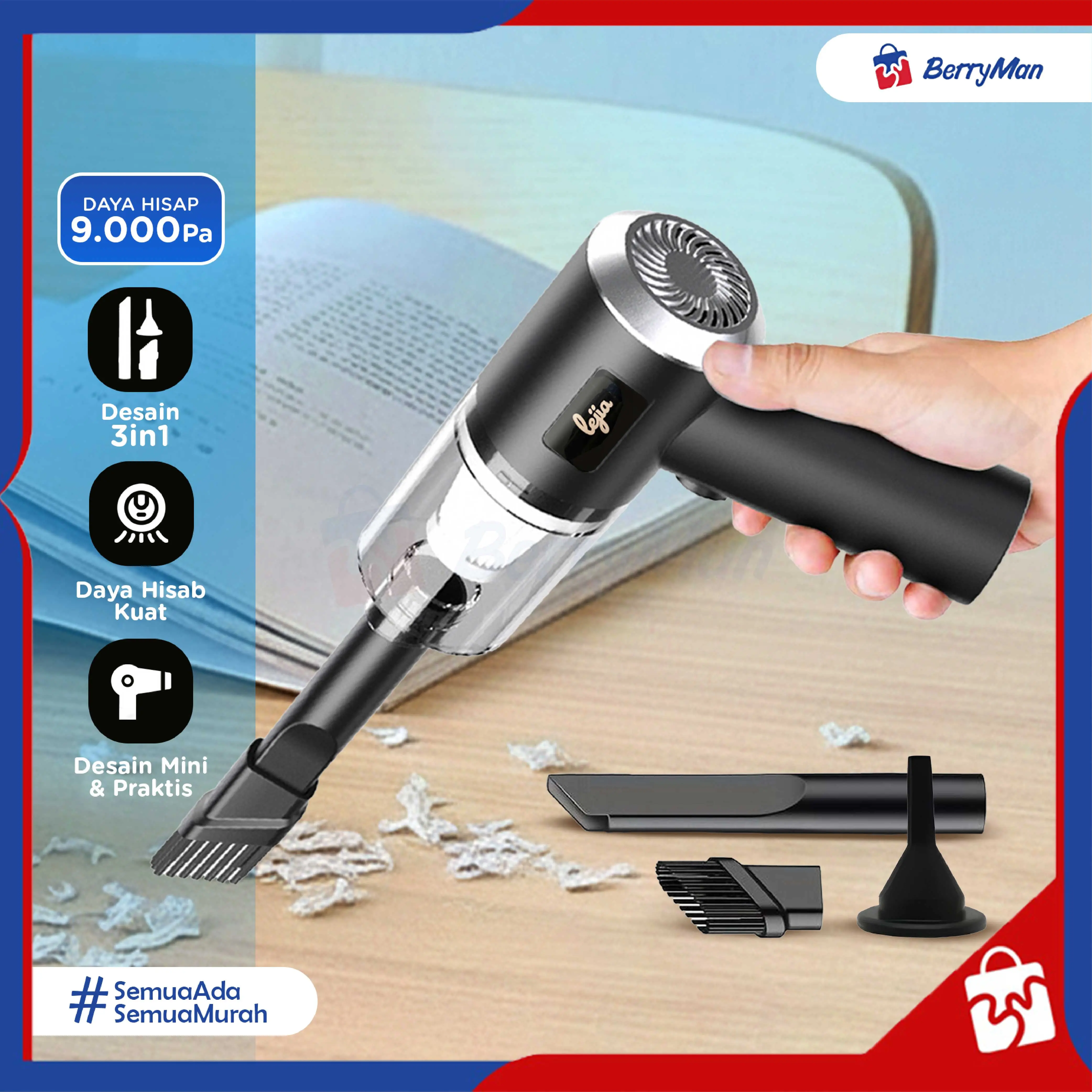 Vacum Cleaner Mini 3 In 1 Genggam Portable Alat Penyedot Penghisap Debu 9.000Pa Tanpa Kabel Baterai Rechargeable