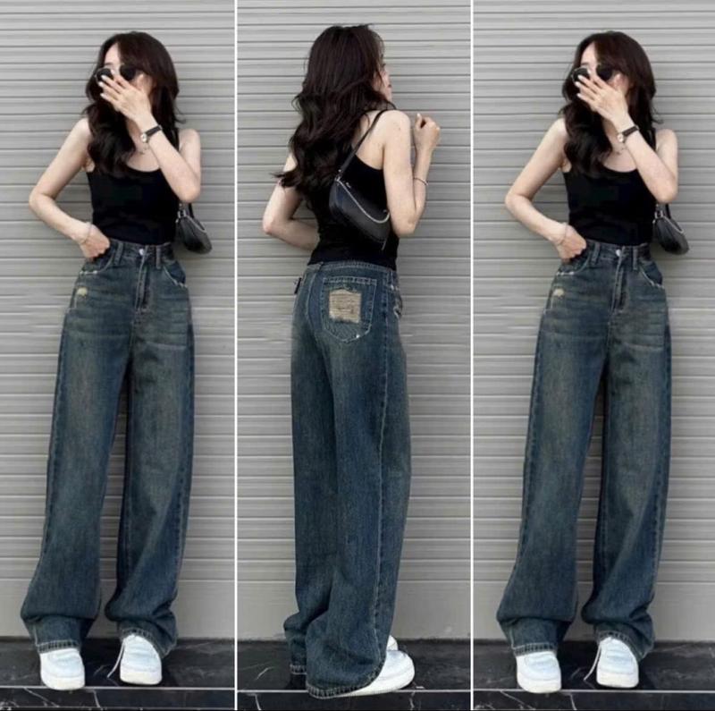 DEAL MỞ BÁN Quần Jeans Nữ Ống Rộng Rách Túi Form Suông Cạp Cao Ôm Eo Hack Dáng Quần Bò Ống Rộng Mềm Mịn Tôn Dáng Thon Gọn Dễ Phối Đồ