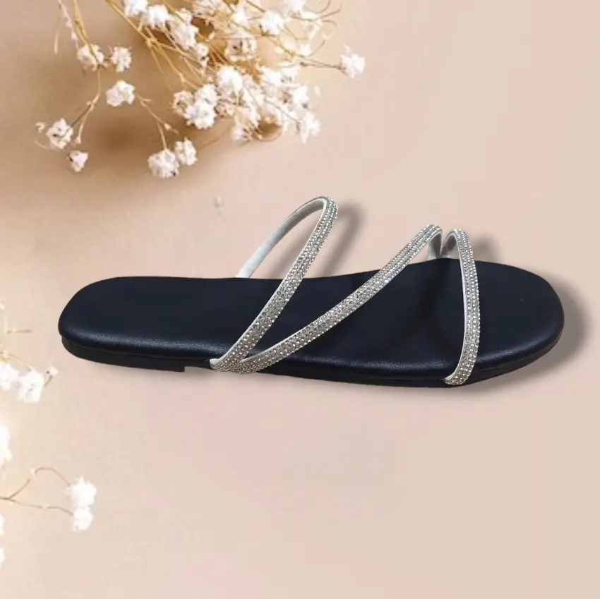 Jacky Sandal Jumbo Wanita Flat Berlian Silang 3 Big Size Custom Request Kaki Lebar Gendut Sendal