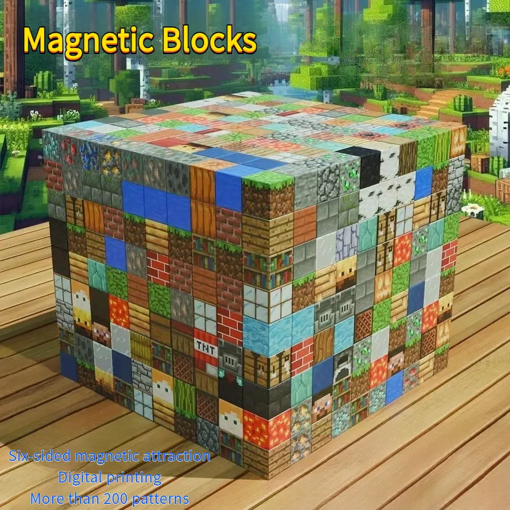 Magnetic Cube Toys Minecraft Theme Magnetic Building Blocks DIY Assembly Sculpture Stone Casual Puzzle Boy Toys Children'S Gifts Birthday Gifts STEM Educational Toys Square Magnets