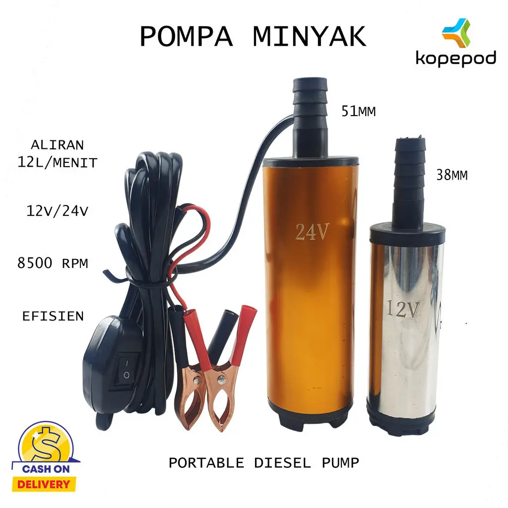 Pompa Minyak 12V 24v Celup Air Mini Oli Solar Air Submersible Portable Diesel Pump Stainless