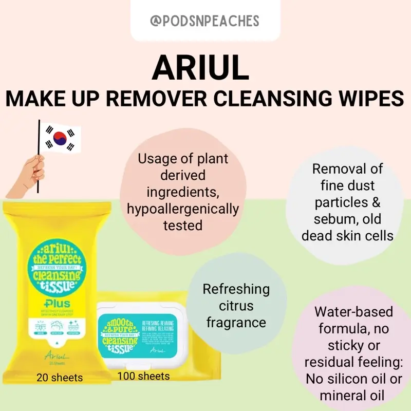 [ OFFICIAL] ARIUL MAKE UP REMOVER WIPES | Stress Relieving Purefull Cleansing Tissue