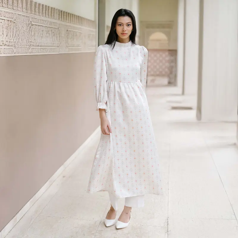 Beatrice Clothing Nolla Maxi Dress - Dress Wanita Lengan Panjang Ruffle Motif Lebaran 0