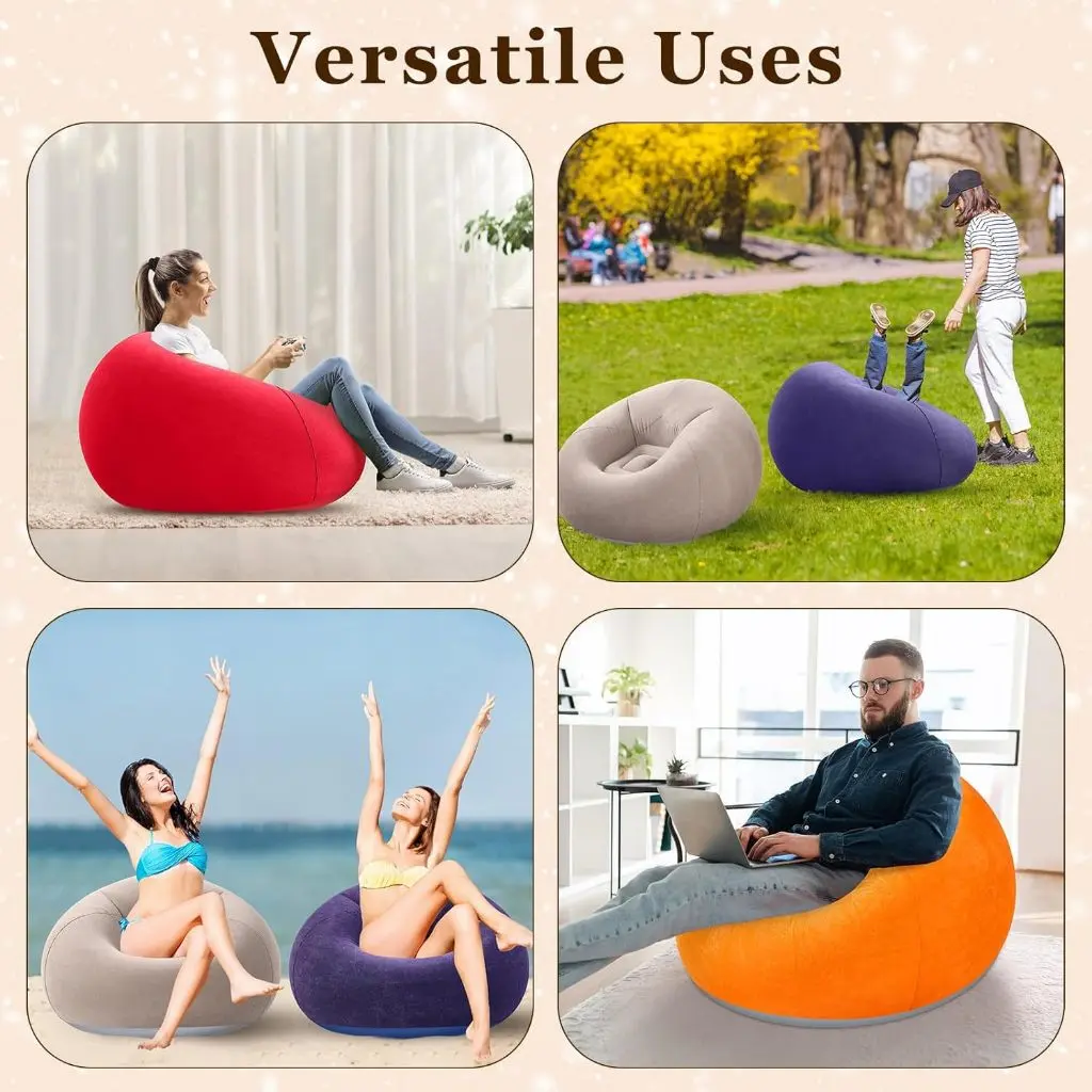 [✅2Pcs]Sofa Bean Bag Inflatable Portabel Lazy Sofa dengan Pompa Kursi Bean Bag Tiup Kursi Tiup Sofa Malas Kursi Tiup Lipat Portabel untuk Menonton Film Ruang Luar Kamar Tidur Membaca Berkemah cxw