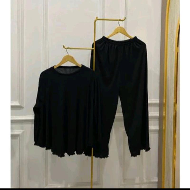 Product Introduction of Setelan Rib Knit Wanita Lengan 7/8 Celana Panjang Baju Atasan Polos Formal Dewasa Nyaman 5