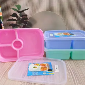 Kotak Makan Sekat 3 dengan Desain Warna-warni dan Tutup Transparan untuk Kemudahan Penyimpanan Makanan