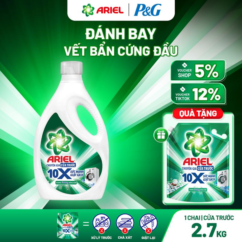   Combo Tiết Kiệm 1 Chai Tặng 1 Túi   Mua 1 tặng 1  Nước giặt siêu sạch Ariel 10X đậm đặc hương Downy nắng sớm thơm lâu cửa trên cửa trước 2.7kg -2.9kg 