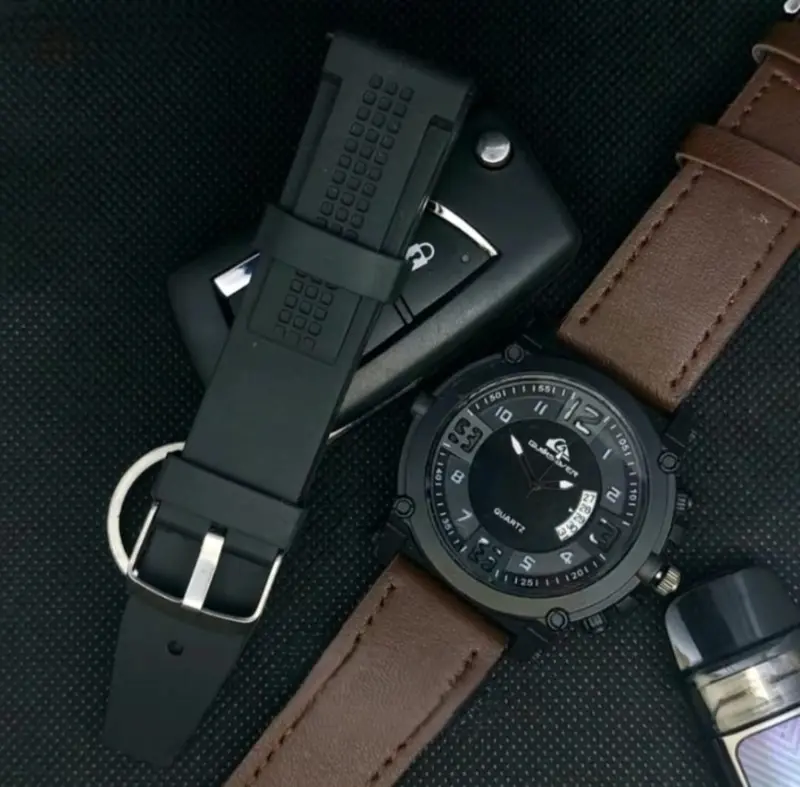 Jam Tangan Pria Tali Kulit Tanggal & Hari Aktif Water Resist Free Tali Rubber Batrai Cadangan Dan BOX ( BISA COD ) 3