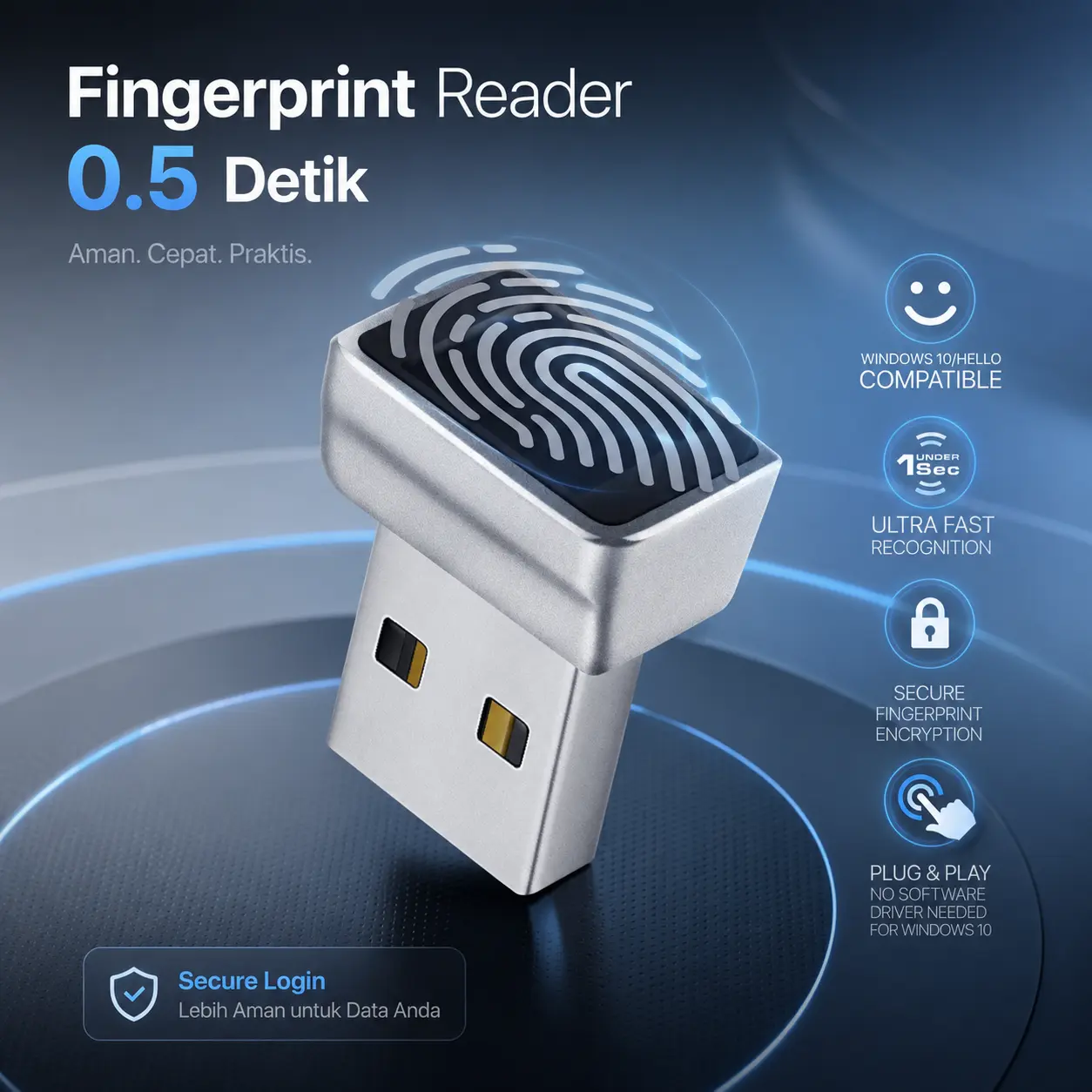 TEC Security Fingerprint Scanner Reader Sidik Jari Login USB - U7