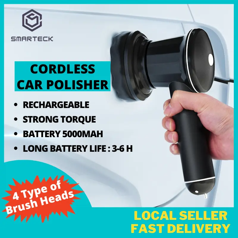 SMARTECK Cordless Car Polisher Buffer 2 IN 1 Wireless Wax Polisher Electric Polish Machine with  Polishing Pads Cleaning