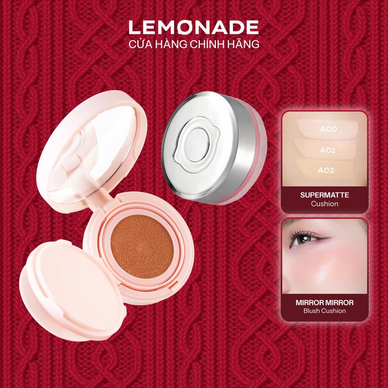  Combo 01 Phấn nước siêu kiềm dầu Lemonade Supermatte Cushion 15g và 01 Má hồng căng bóng dạng phấn nước thuần chay Mirror Mirror Blush Cushion 8g 
