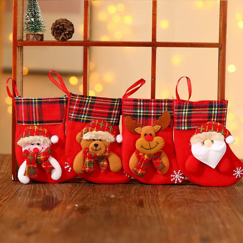 Product Introduction of New Christmas Stockings Christmas Tree Decoration Ornaments Pendant Small Boots Children New Year Santa Claus Gift Socks 21
