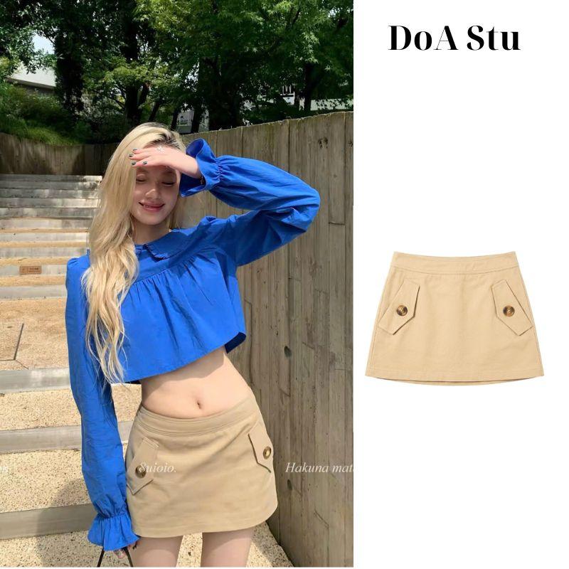 Chân Váy Kaki Nữ Mini Cạp Cao Dáng Chữ A 2 Túi Phối Cúc Tôn Dáng DoA Stu