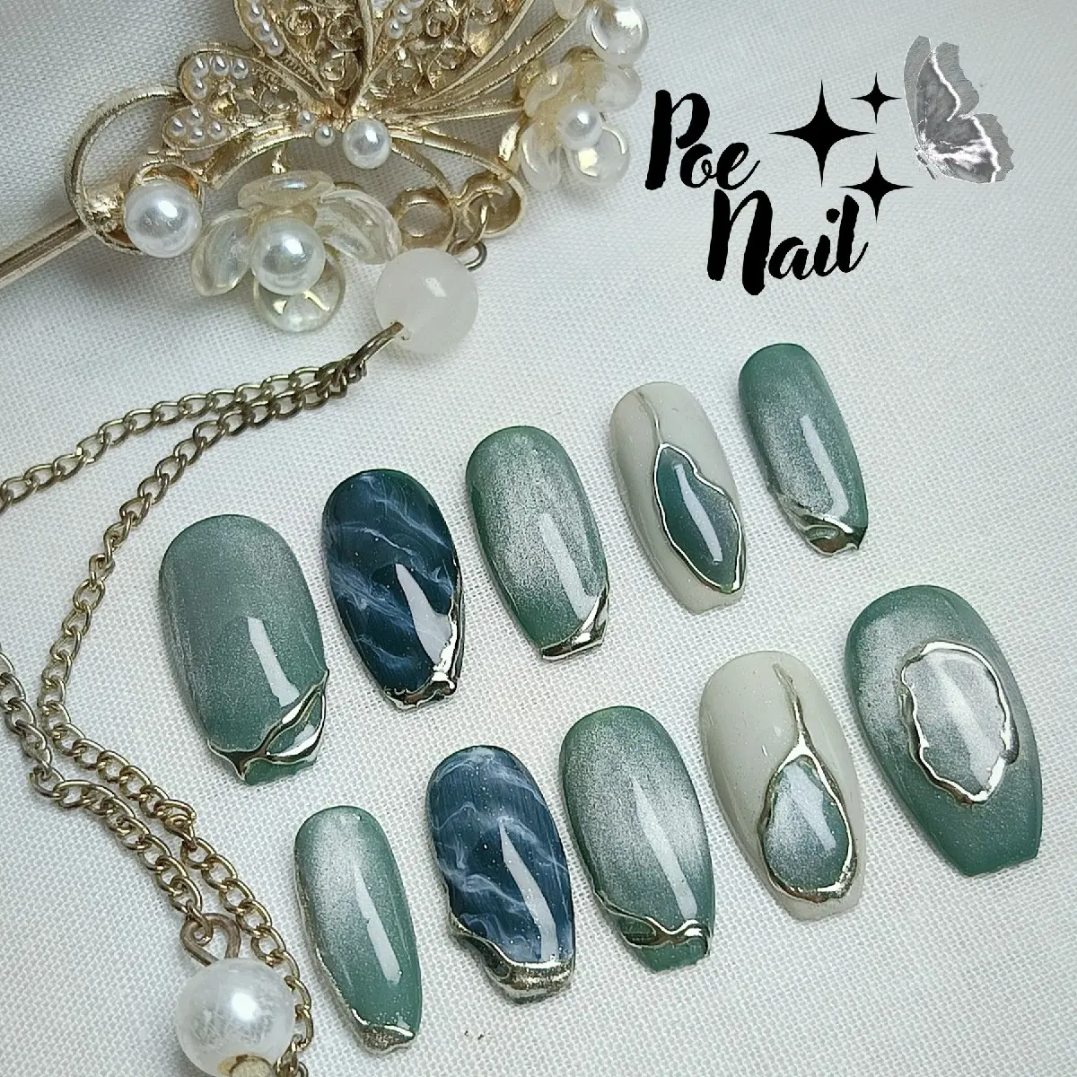 Kuku Palsu Premium Poelarisco.nails - Nail Tip Custom Hijau Toska - Bersihkan, Gunting Mempercantik Kuas