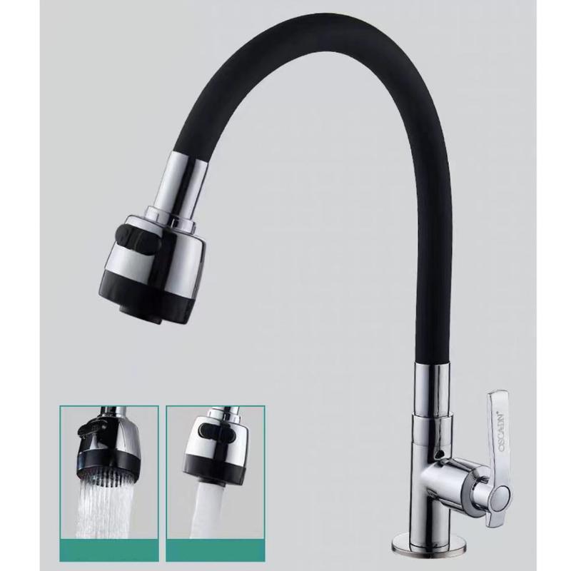 Kran Angsa Dapur Fleksibel/Kran Angsa Wastafel Kran Angsa Cuci Tangan Kran Air Kran Angsa Wastafel Black-1/2 Inch 2 Mode 3