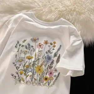 Summer Story Unique Floral Print Oversized Top-Girly Vibe,Versatile Casual Short-Sleeve Tee for Daily Chic Young Ladies