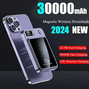 30000mAh Wireless Power Bank Magnetic Qi Portable Powerbank Type C Fast Charger For iPhone15 14 13 Samsung MaCsafe 2024 New