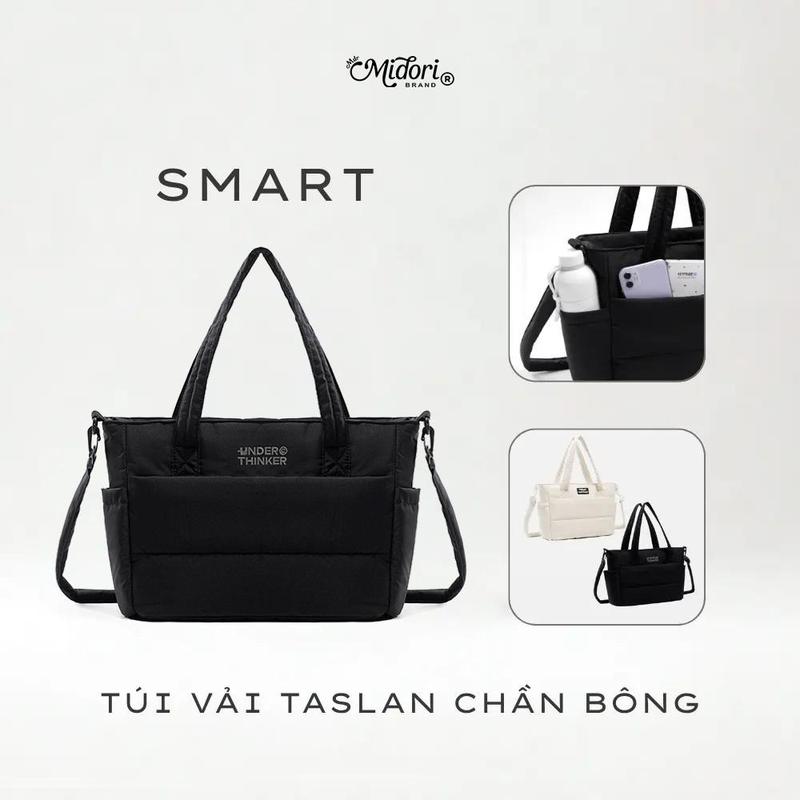 Túi Đeo Chéo Tote Phao Chần Bông SMART Hàn Quốc Đa Năng Chất Liệu Taslan Đi Học Gym Công Sở Du Lịch Biển | MIDORI FOR MAN