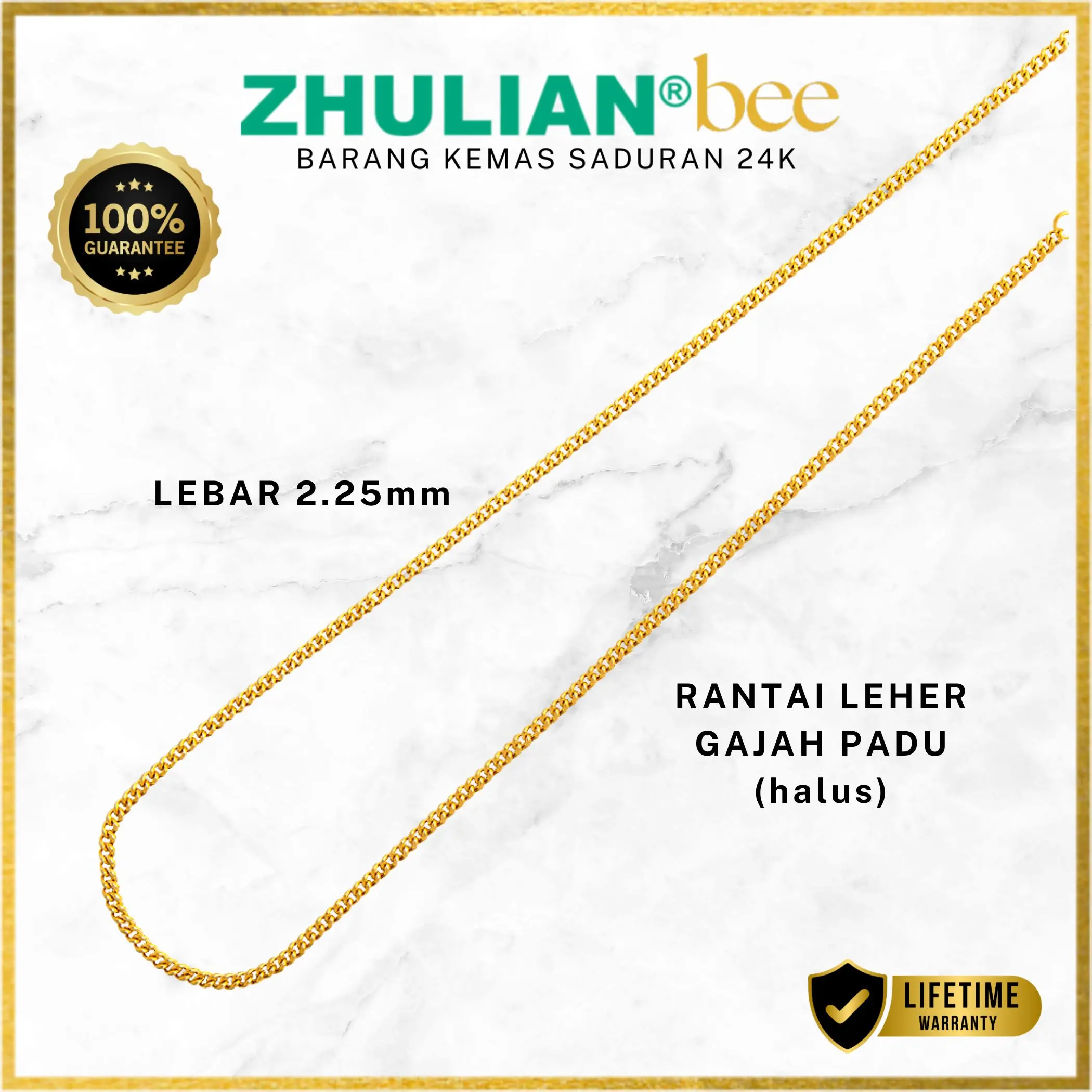 [CH5009] ZHULIAN Rantai Leher Perempuan Rantai Gajah Padu Emas Zhulian Tahan Anti Karat Gold Necklaces Jewellery