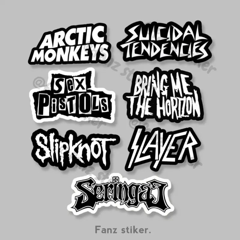 STIKER BAND MUSIC ROCK METAL ISI 15pcs BLACK N WHITE, STICKER ANTI AIR, STIKER AESTHETIC, HELM, LAPTOP, TUMBLER, CASE HP VOL 6 2