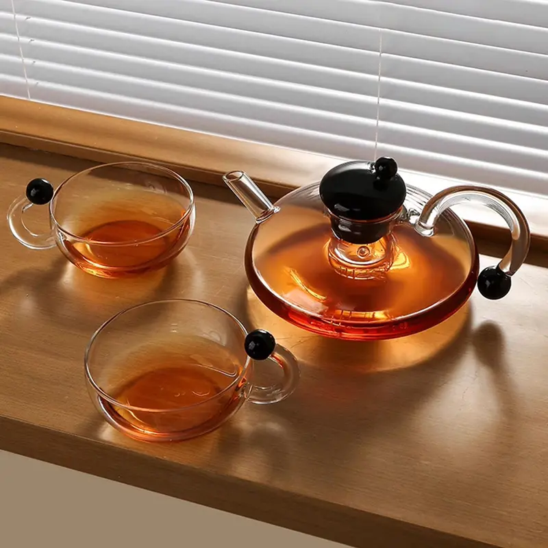 Bộ Ấm Trà và tách trà thủy tinh, Bộ ấm trà thủy tinh Borosilicate chịu nhiệt, với bộ truyền, Ấm trà hoa gia dụng, với bộ lọc, Ấm pha dày, Ấm đuôi chuột thuỷ bình