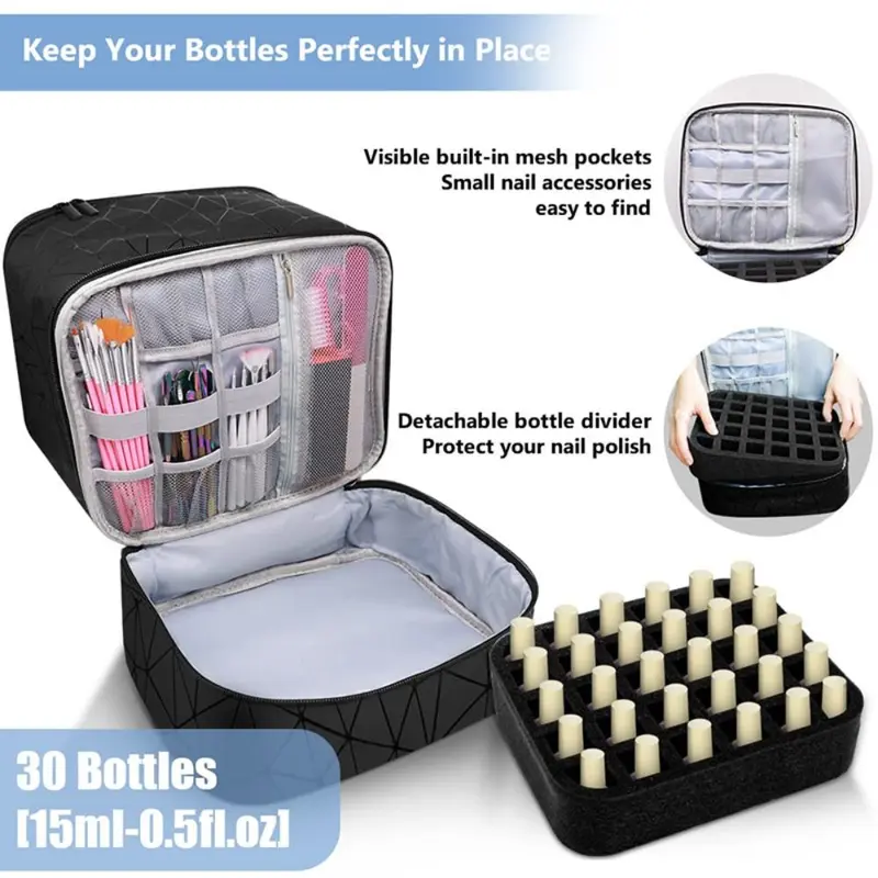 Túi Sắp Xếp Móng Tay 30 Ngăn Túi Trang Điểm Hai Lớp Bằng Nylon PU Mới Có Tay Cầm Túi Xách Túi Làm Móng Cho Gel Sơn Móng Tay 3