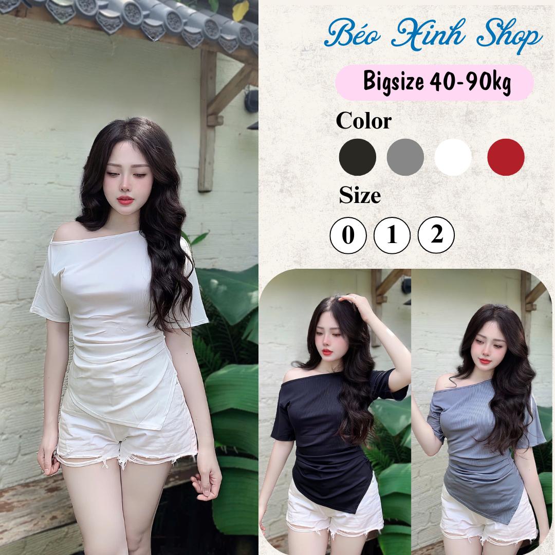 Áo Thun Nữ Trễ Vai Phối Tay Ngắn Vải Thun Tăm Lạnh 45- 90Kg Bigsize Dễ Thương Top Nữ Women - A.1543