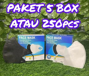 [GB-STORE] PAKET 5 BOX MASKER DUCKBILL DEWASA FACEMASK ISI 250 PCS - PUTIH DAN HITAM - NO EMBOS - MURAH
