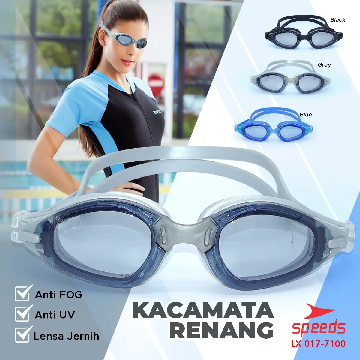 Kacamata renang dewasa elastis Anti Fog Anti Blur Box Speeds LX 017-7100