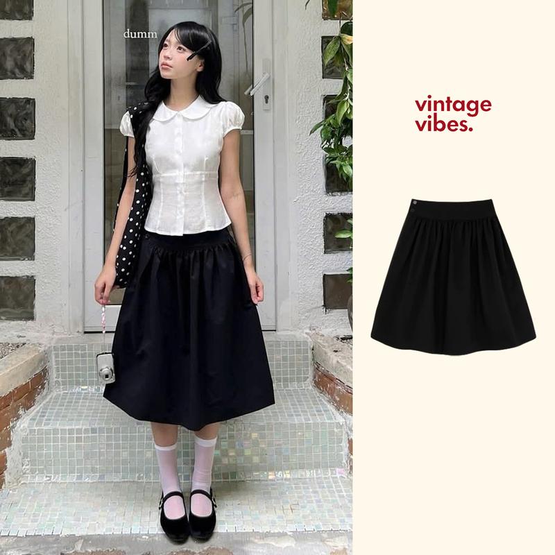 AREUM Chân váy lửng SUMI Skirt kaki đơn giản kiểu Nhật