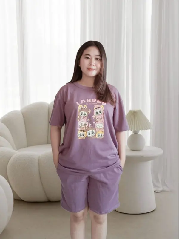 Setelan Baju Vistterry  labubu / One Set Kaos  & Hot Pant WANITA KEKINIAN Model / Stelan  Kaos Celana Pendek Wanita Terbaru bahan adem 3