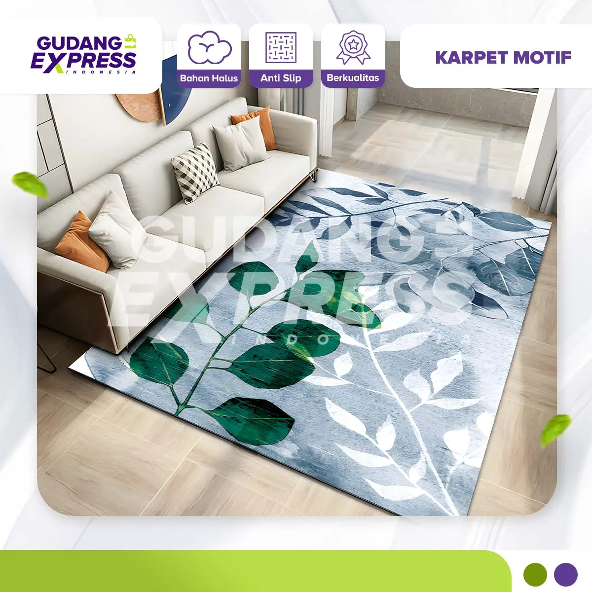GEI -  Karpet Lantai Polyester 90X150Cm Dengan Alas Karet Anti Slip Dan Variasi Warna Menarik